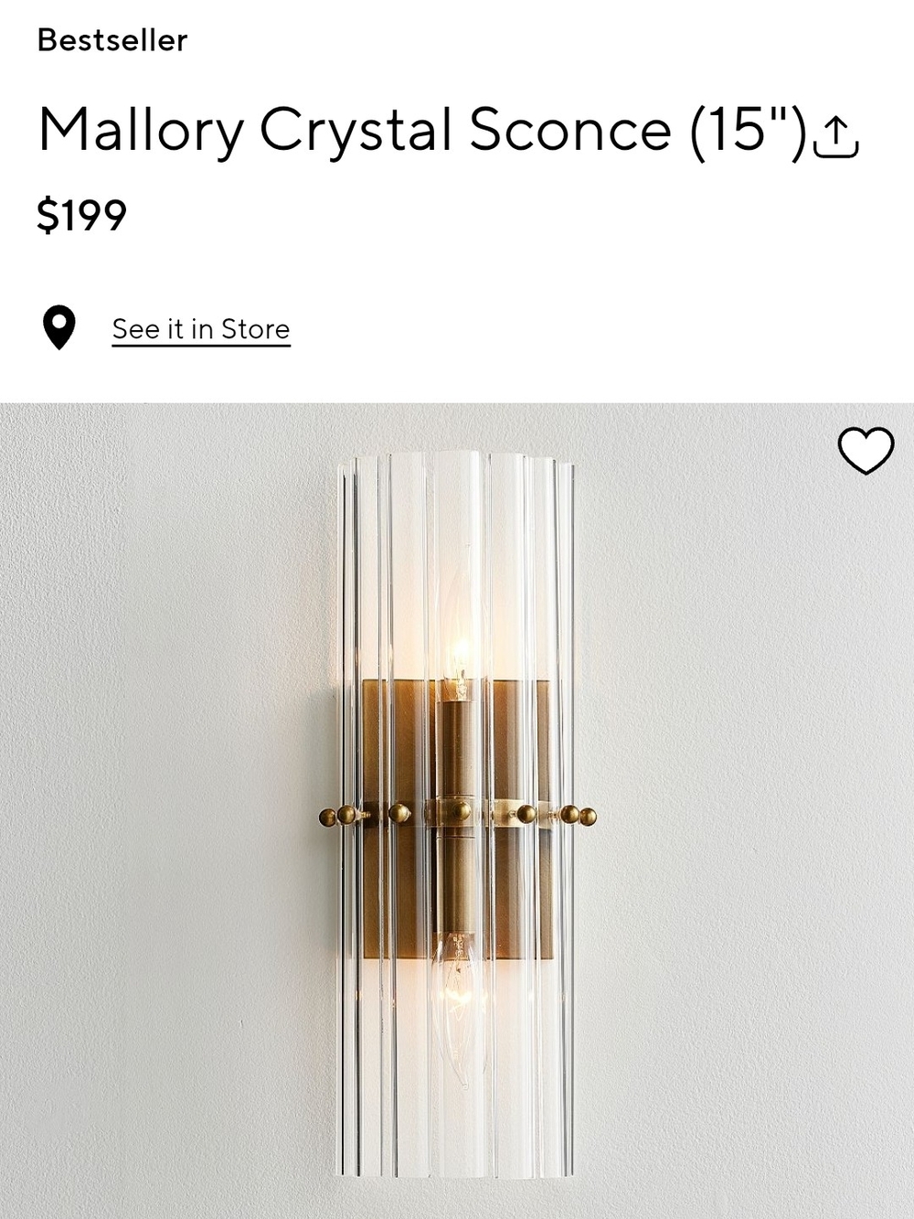 Bestseller Mallory Crystal Sconce in Gold and Clear by
